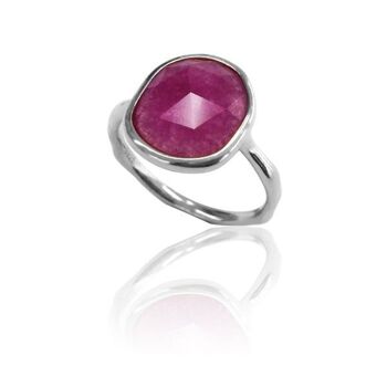 Bague minérale - 14*12 mm - argent rhodié - 12 - rubis