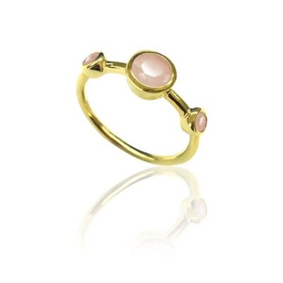 Anello minerale - 3 minerali - 12 - quarzo rosa - argento placcato oro