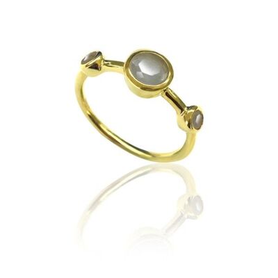 Mineral ring - 3 minerals - 12 - gold plated silver - blue chalcedony