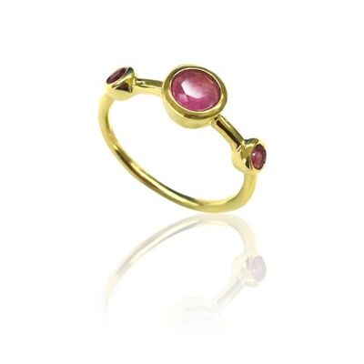 Mineral ring - 3 minerals - 12 - ruby - gold plated silver