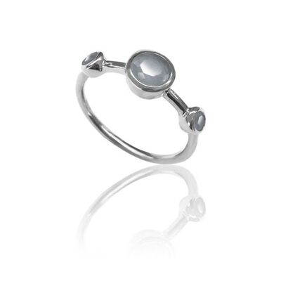 Mineral ring - 3 minerals - rhodium silver - 12 - blue chalcedony