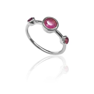 Mineral ring - 3 minerals - rhodium silver - 12 - ruby