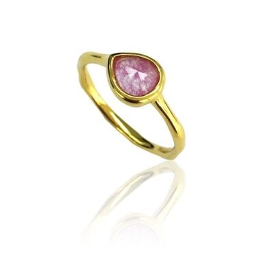 Mineral ring - teardrop 7*8 - 14 - ruby - gold plated silver