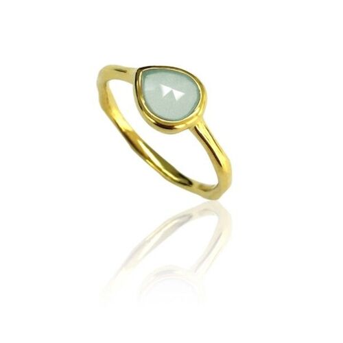 Anillo mineral - lágrima 7*8 - baño en oro de 18k y plata rodiada