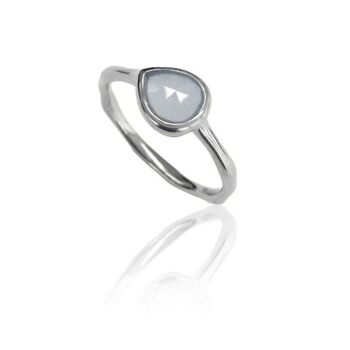 Bague minérale - larme 7*8 - argent rhodié - 14 - calcédoine bleue