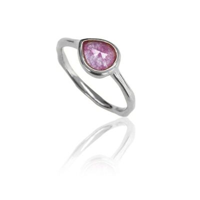 Mineral ring - teardrop 7*8 - rhodium silver - 14 - ruby