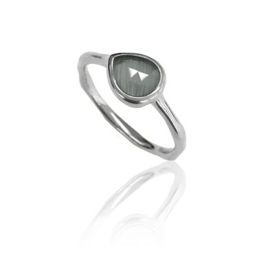 Anillo mineral - lágrima 7*8 - plata rodiada - ojo de gato