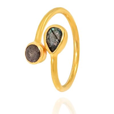 Mineral ring - 12 - labradorite - gold plated silver