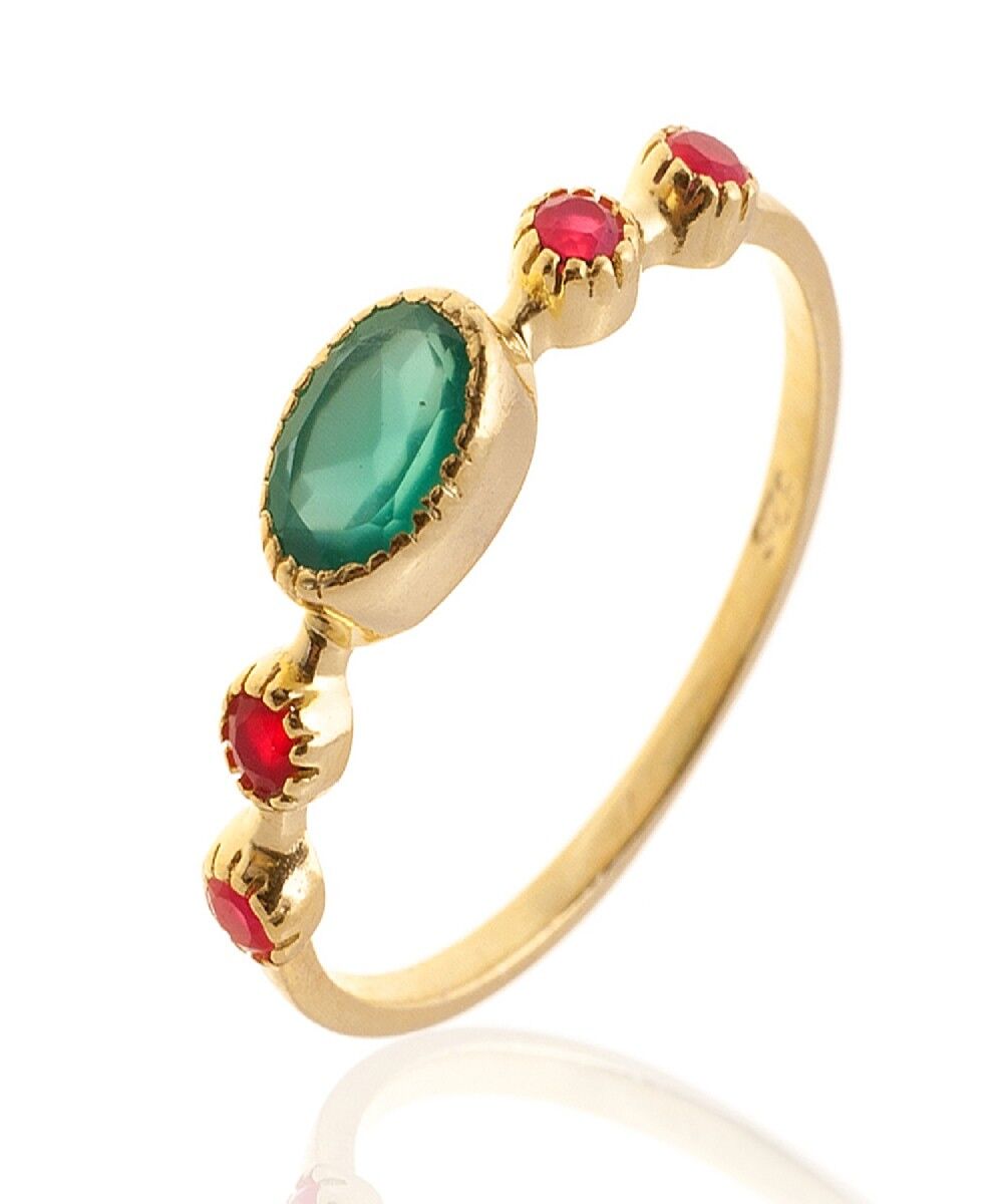 Anello minerale - 5*7mm e 2 mm - t10 - onice verde - placcato oro