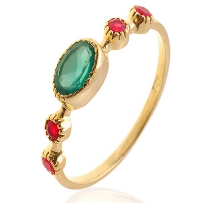 Mineral ring - 5*7mm and 2 mm - t10 - green onyx - gold plated