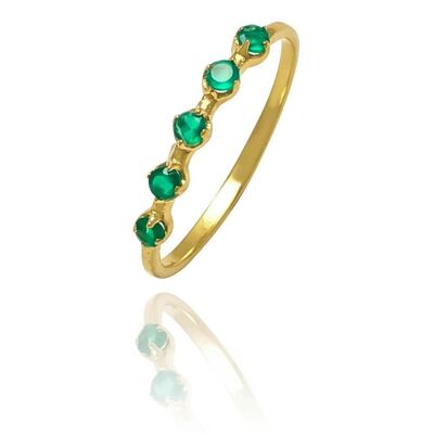 Mineral ring - 5 cz - 2mm - gold plated - 10 - green onyx