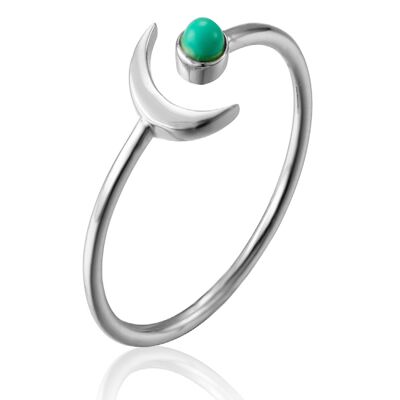 Mineral ring - moon - rhodium silver - t10