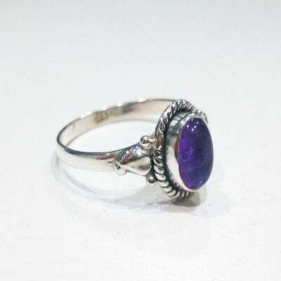 Anello minerale - 5*7mm - ametista - t18 - argento