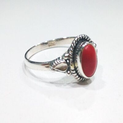 Mineral ring - 5*7mm - coral - t12 - silver