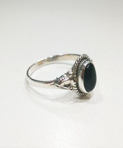 Anillo mineral - 5*7mm - onix negro - t12 - plata