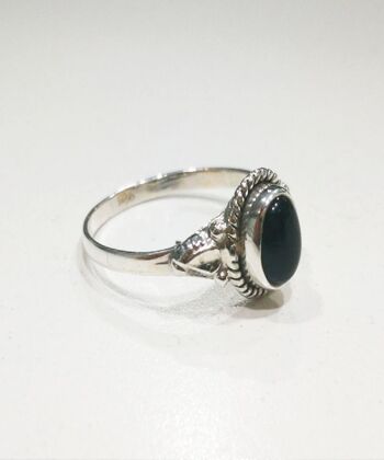 Bague minérale - 5*7mm - onyx noir - t12 - argent