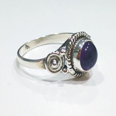 Round mineral ring - 9mm - amethyst - t12 - silver