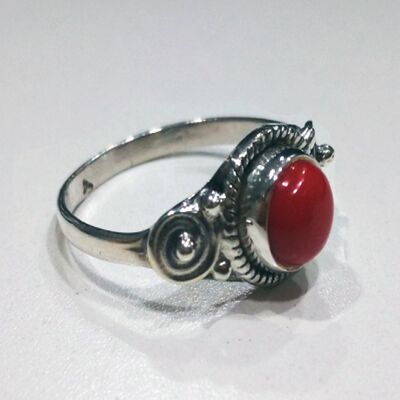 Anillo mineral redondo - 9mm - coral - t12 - plata