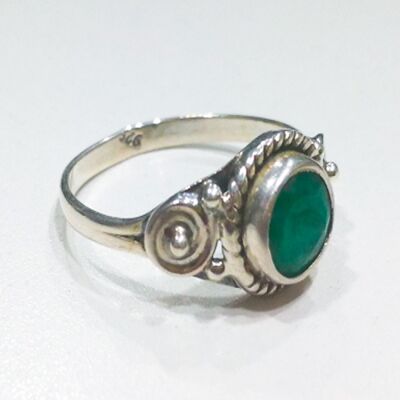 Round mineral ring - 9mm - emerald - t16 - silver