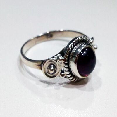 Round mineral ring - 9mm - garnet - t12 - silver