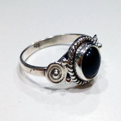 Round mineral ring - 9mm - black onyx - t12 - silver