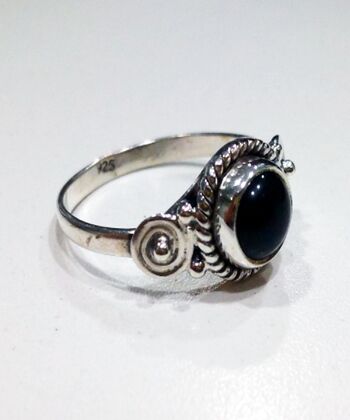 Bague minérale ronde - 9mm - onyx noir - t12 - argent