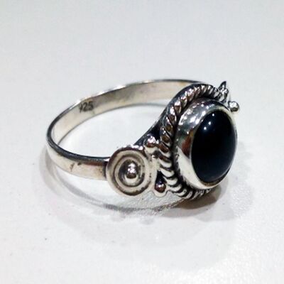 Anillo mineral redondo - 9mm - onix negro - t12 - plata