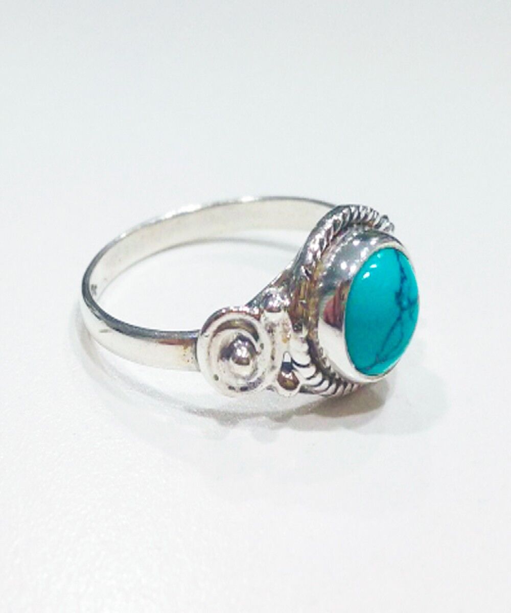Anello minerale tondo - 9mm - turchese - t12 - argento