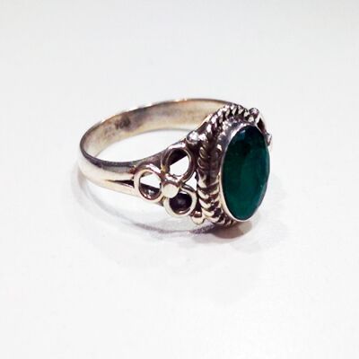 Bague minérale - ovale 5*7mm - émeraude - t14 - argent