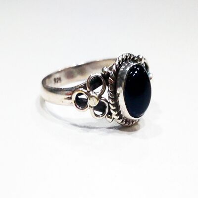 Mineral ring - oval 5*7mm - black onyx - t12 - silver