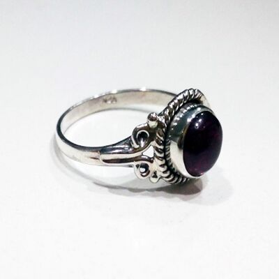Round mineral ring - 6mm - amethyst - t14 - silver