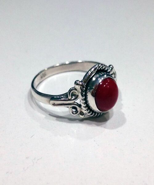 Anillo mineral redondo - 6mm - coral - t12 - plata