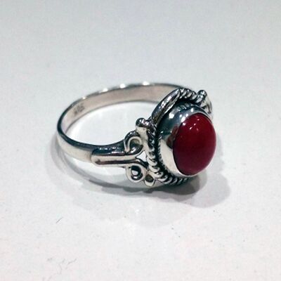 Round mineral ring - 6mm - coral - t12 - silver