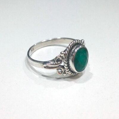 Round mineral ring - 6mm - emerald - t18 - silver