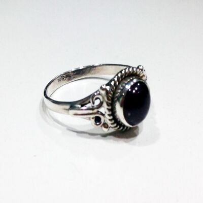 Round mineral ring - 6mm - garnet - t14 - silver