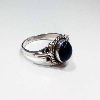 Round mineral ring - 6mm - black onyx - t16 - silver