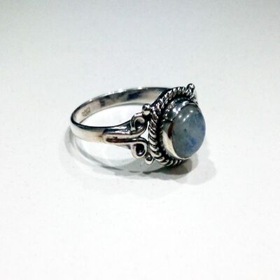 Bague minérale ronde - 6mm - pierre de lune - t12 - argent