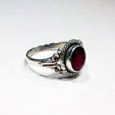 Anillo mineral redondo - 6mm - rubi - t14 - plata