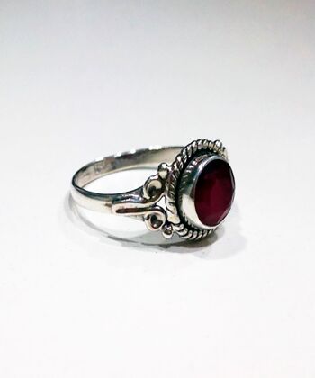 Bague minérale ronde - 6mm - rubis - t18 - argent