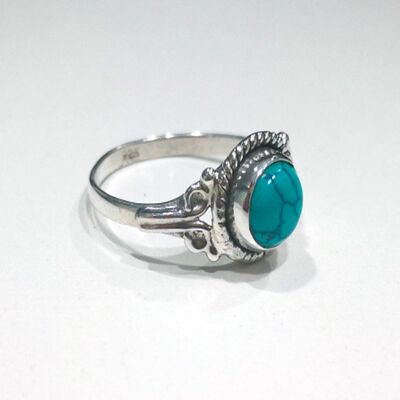 Round mineral ring - 6mm - turquoise - t14 - silver