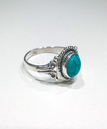 Bague minérale ronde - 6mm - turquoise - t14 - argent