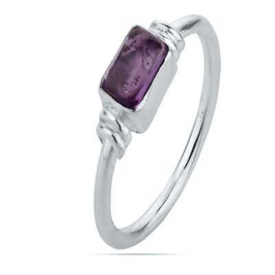 Mineral ring - 6*4mm - amethyst - t14 - silver