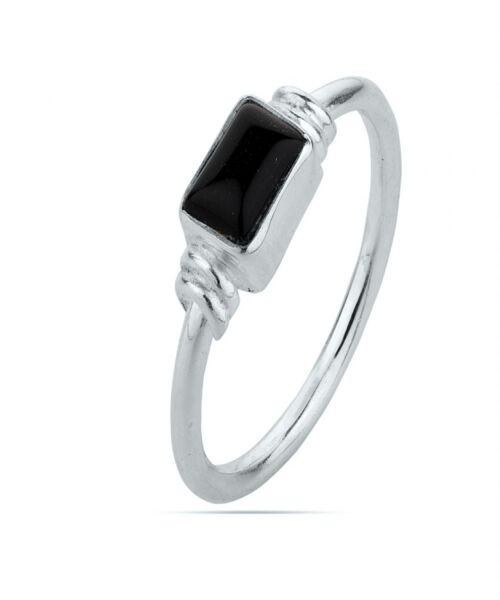 Anillo mineral - 6*4mm - onix negro - t12 - plata