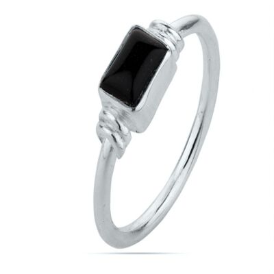 Anillo mineral - 6*4mm - onix negro - t14 - plata