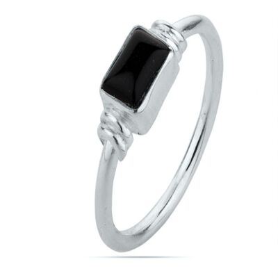 Bague minérale - 6*4mm - onyx noir - t14 - argent