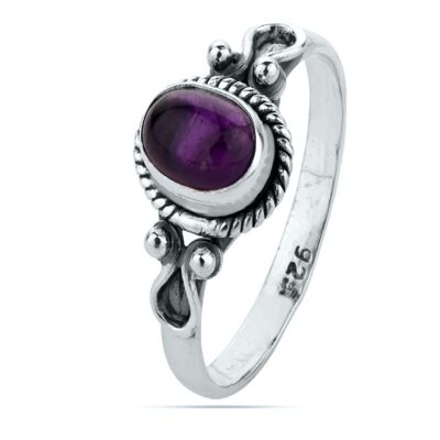 Mineral ring - 7*5mm - amethyst - t14 - silver