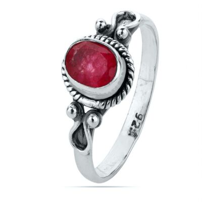 Mineral ring - 7*5mm - ruby - t14 - silver