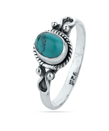 Bague minérale - 7*5mm - turquoise - t14 - argent