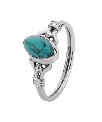 Bague minérale - 9*5mm - turquoise - t12 - argent