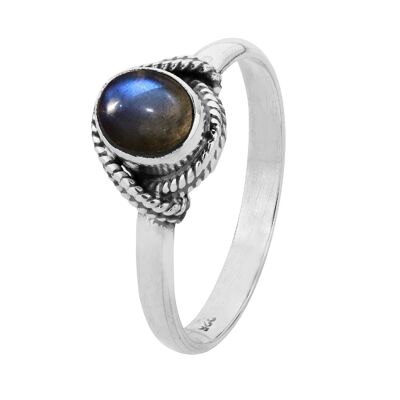 Anello minerale - 6*5mm - t12 - labradorite - argento